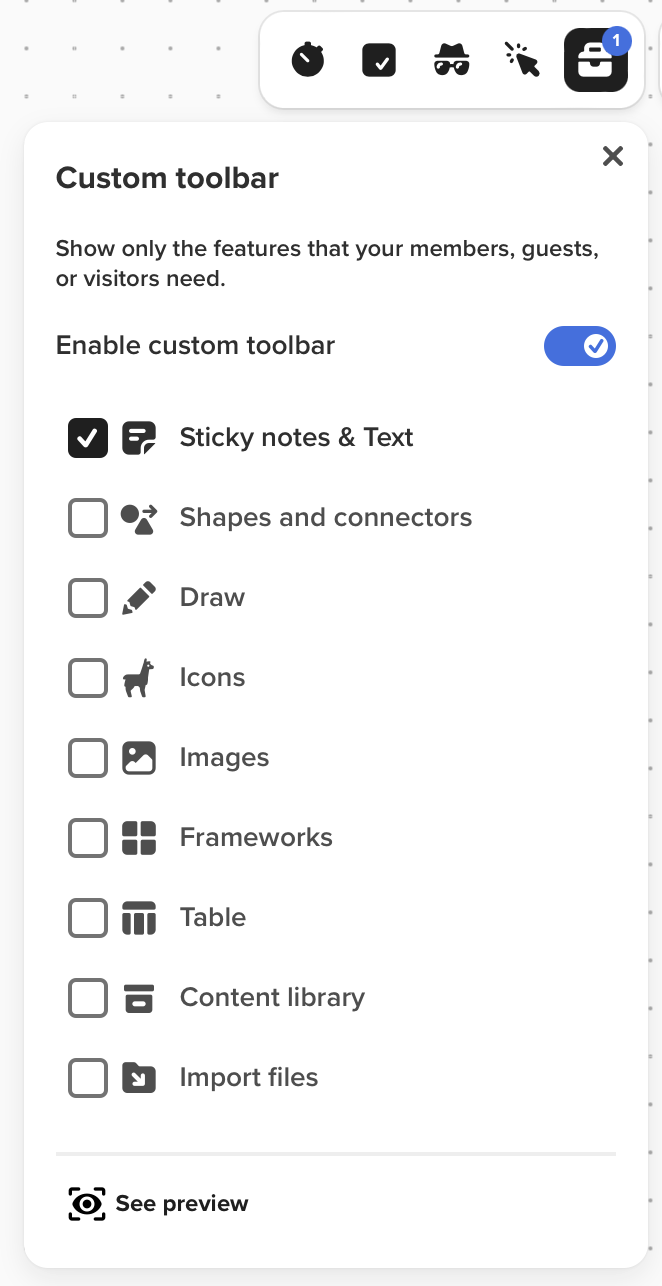 Print do widget de customização da barra de ferramentas