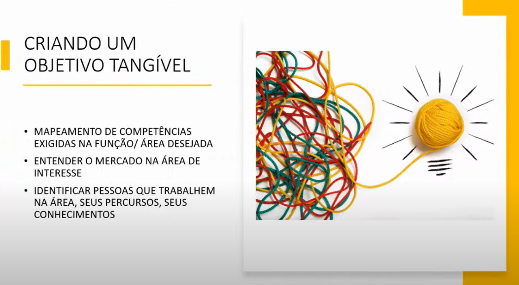 "Slide mostrando como criar objetivos tangíveis"