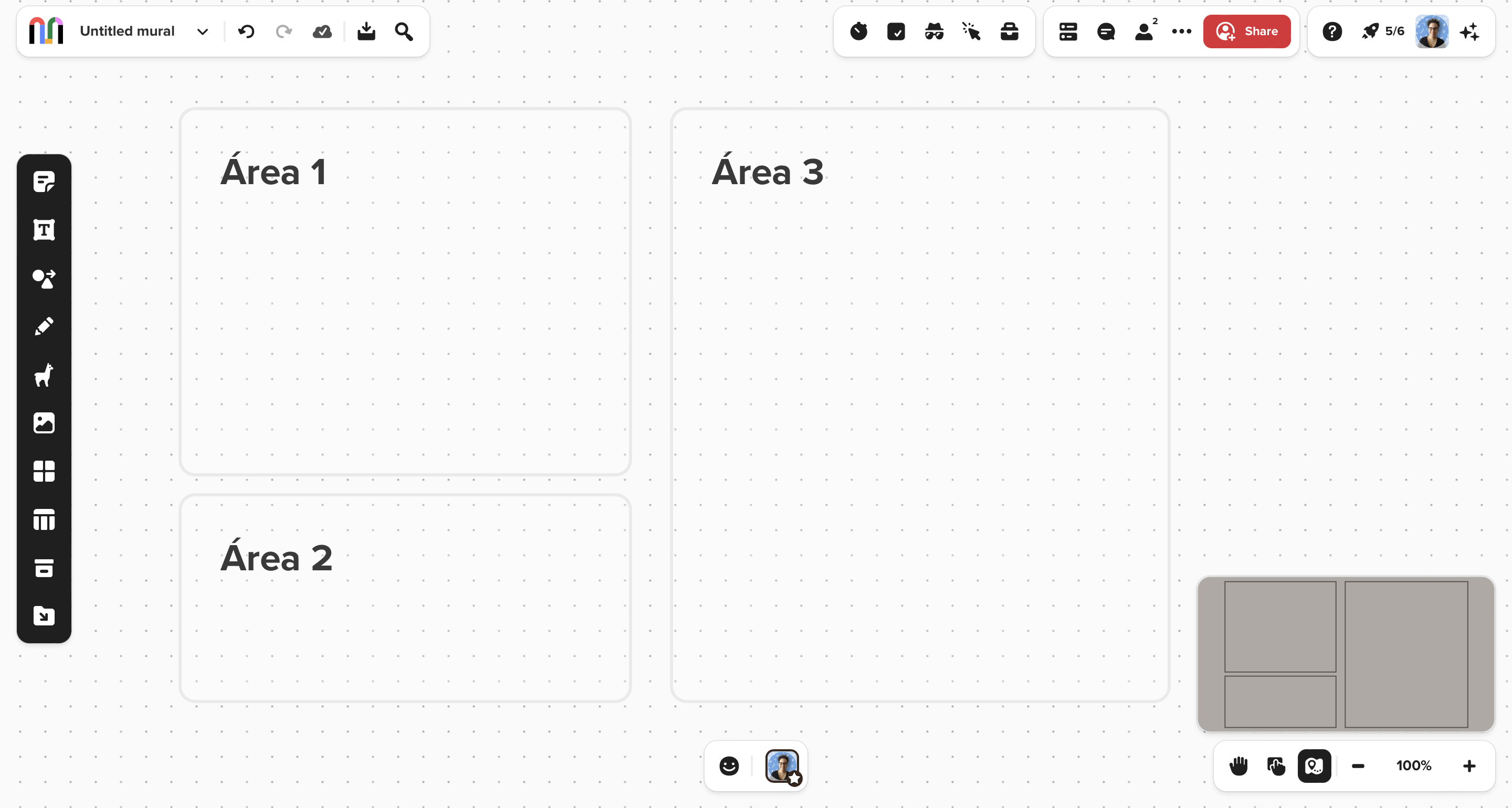 Print do quadro com 3 áreas do tipo freeform area