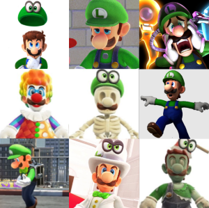 Imagem com o personagem Luigi com diferentes expressões faciais